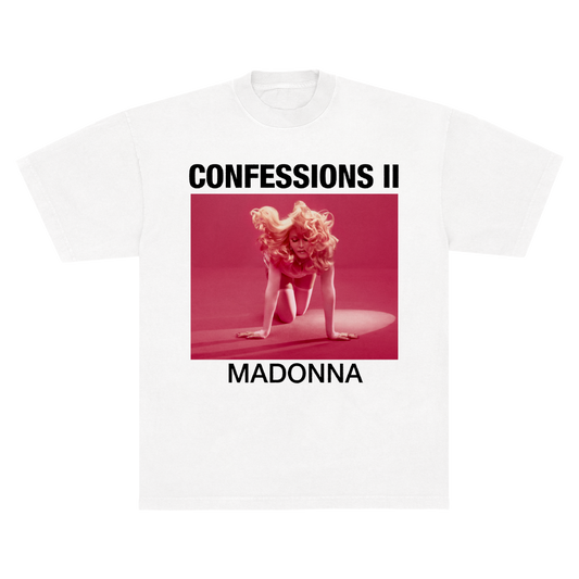 white tee with confessions ii pride album cover on the front