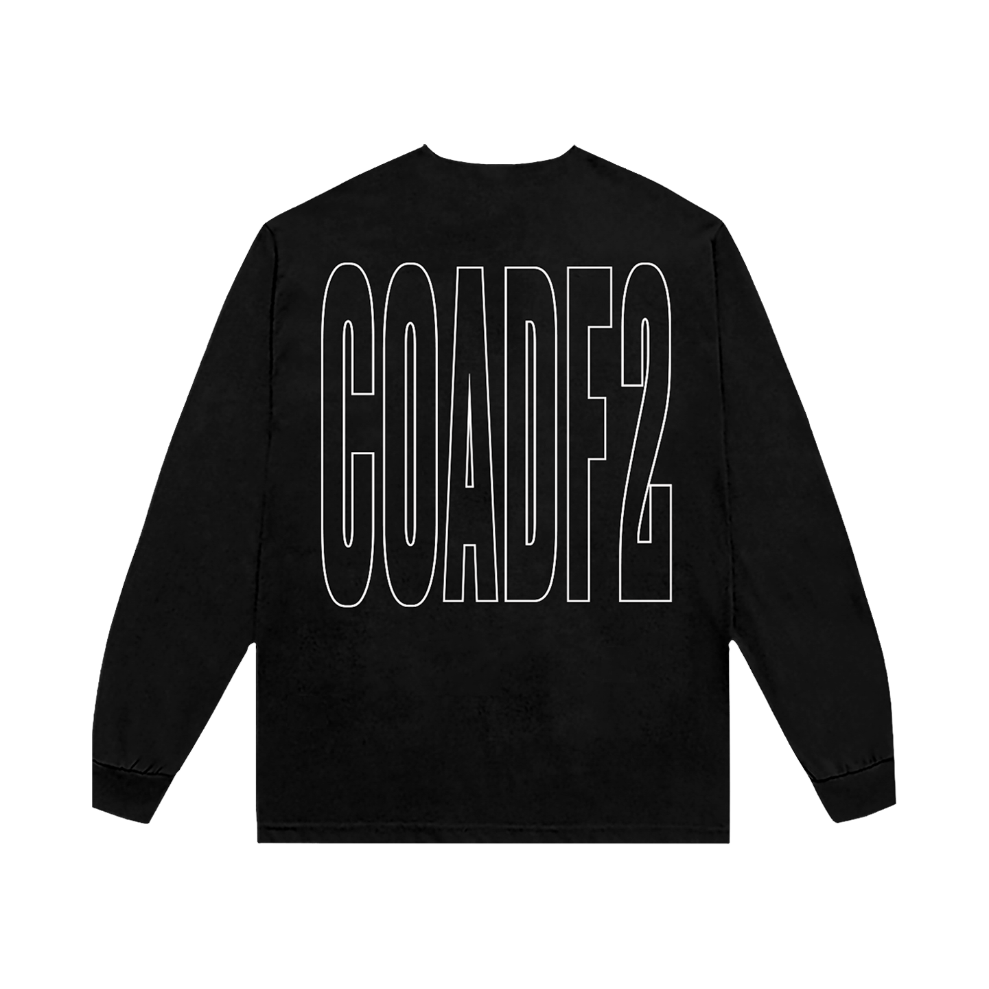 Black long-sleeve shirt with 'COADE2' printed on the back. 