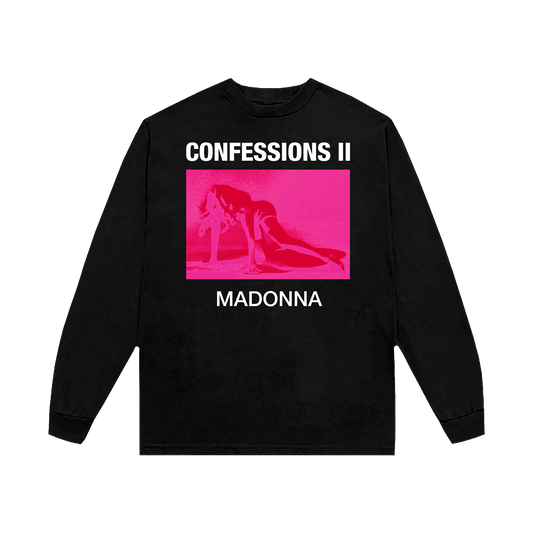 Black long-sleeve shirt with 'Confessions II' and 'Madonna' text and pink graphic.