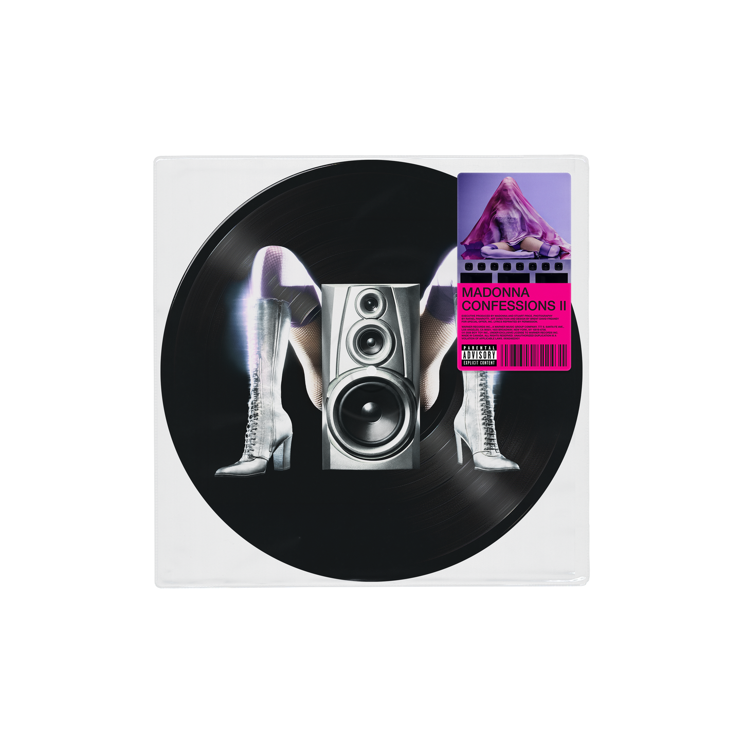 a cover black picture disc lp with legs and a speaker in the middle of it. 